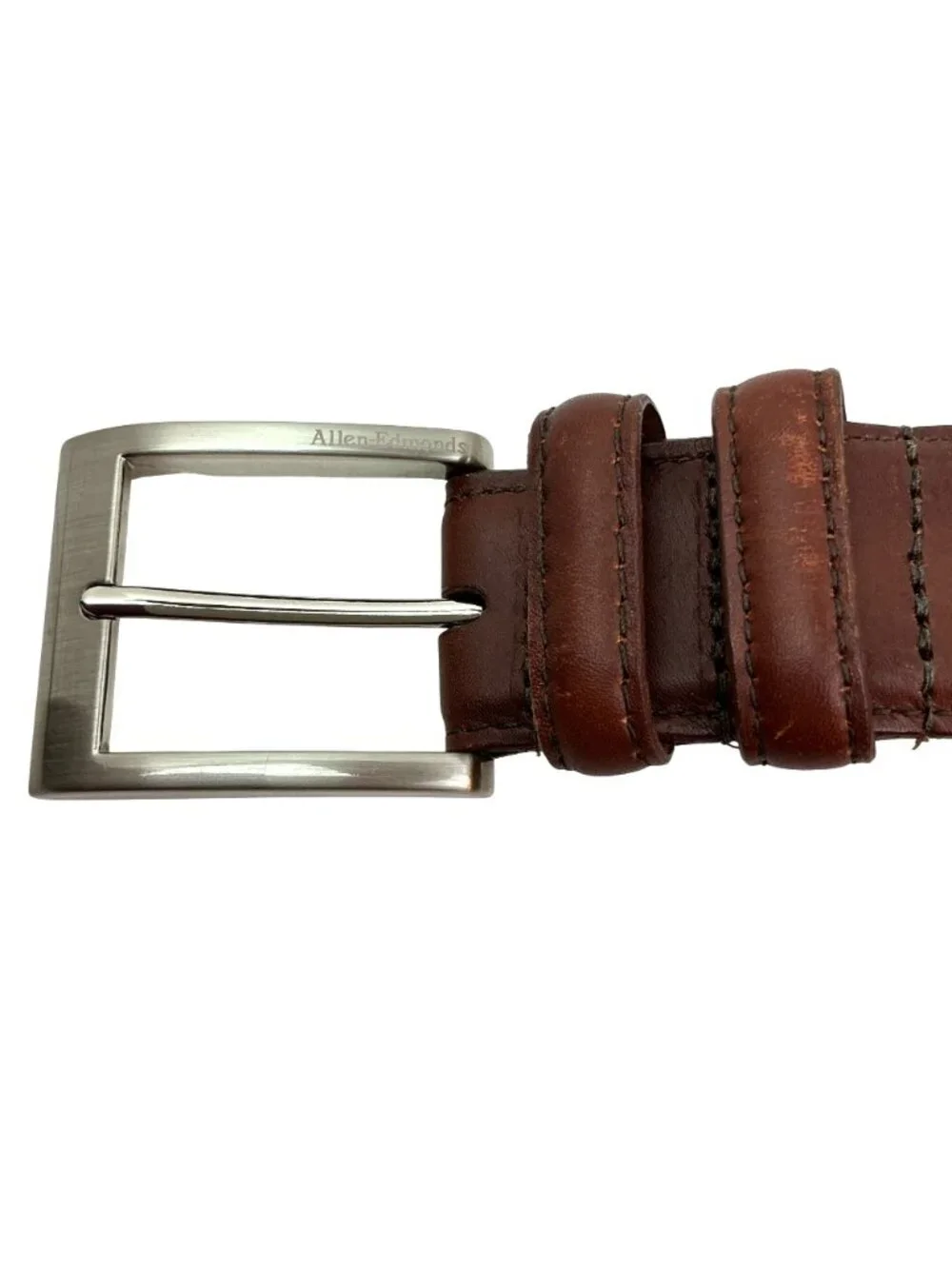 New Allen Edmonds Calfskin Leather Belt Silver-Tone Buckle Mens 42 Made In USA